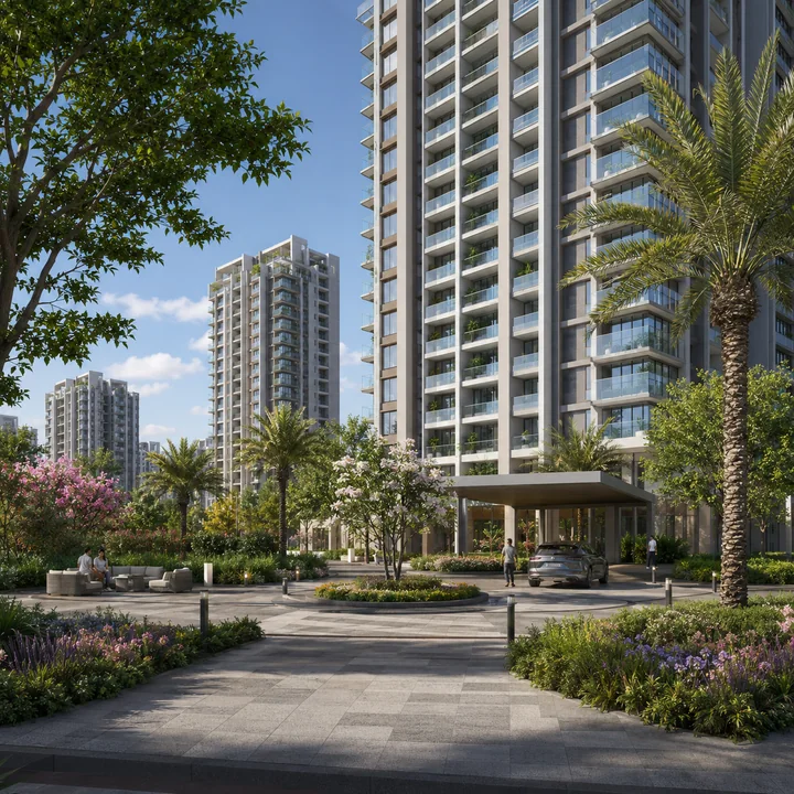 Godrej Whitefield high-rise residential tower rising over the township greenery on the Whitefield growth corridor