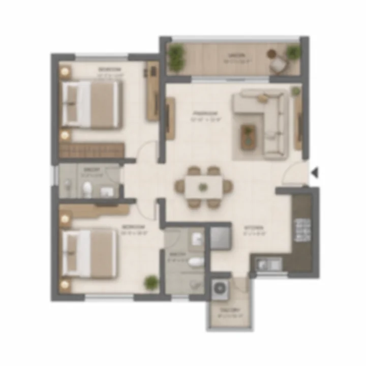 Godrej Whitefield 2 BHK floor plan — 1,150–1,250 sq ft